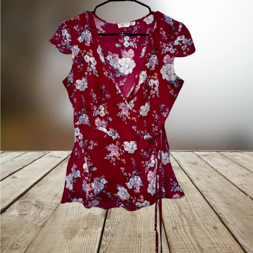 Pink Rose Floral Wrap Top